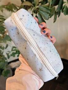1pc White Star Canvas Pencil Case, Simple & Spacious Stationery Pouch For Girls - Multicolor - View 9