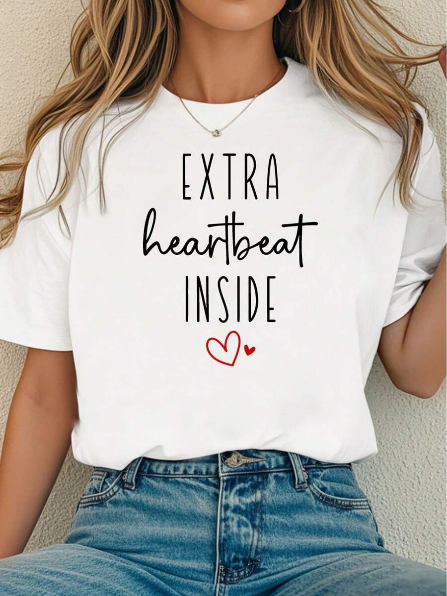 Camisetas de verano: Camiseta con estampado "Heartbeat Lining", camiseta para mam£s primerizas, camiseta de maternidad, camiseta para futuras mam£s, camiseta para el D￭a de la Madre, camiseta para anunciar el embarazo, camiseta de algod￳n. - Blanco - Ver 1