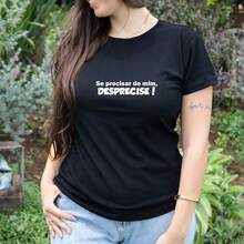 Women's Baby Look Printed T-Shirt Phrases If You Need Me, Leave Me Various Colors 100% Cotton - Black - View 2