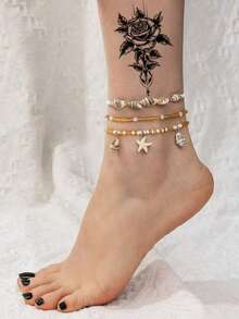 Sexy Women's Temporary Tattoo Stickers, Includes Various Patterns Such As Black Flowers, Butterflies, Feathers, Dream Catchers And Moons, Waterproof Body Art Stickers Suitable For Wrists, Collarbones, Thighs And More, Perfect For Party Makeup, Lasting 2-5 Days,Sketch Style - Black - View 2