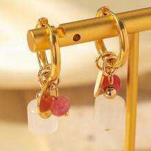 1 Pair Of Elegant Green Charm Hoop Earrings, Women's Waterproof Fashion Jewelry, Suitable For Daily And Holiday Wear, Novel Earrings - 粉色 - 查看 2