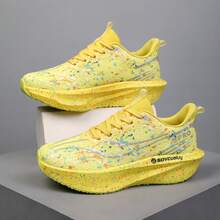2026 Spring/Autumn New Marathon Running Shoes For Teenagers, Breathable Mesh, Carbon Plate, Shock Absorbing, Luminous, Fashionable Casual Lightweight Lace-Up Sneakers For Couples - Yellow - View 1