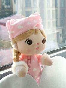 30厘米/11.81英寸可爱睡衣女孩毛绒娃娃，柔软可爱，配有星星帽，是送给儿童、婴儿的理想生日圣诞礼物，也适合装饰婴儿房、卧室，适合所有年龄段。 - 粉色 - 查看 4