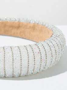 1 buc. Bandă de păr lată minimalistă cu paiete și strasuri, personalizată, versatilă, pentru purtare zilnică și întâlnire, accesoriu pentru femei, festival, petrecere - alb - Vizualizare 3