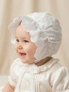 1pc Lace Trim Cute Princess Style Bucket Hat, Embroidered Princess Hat For Outing - White - View 1