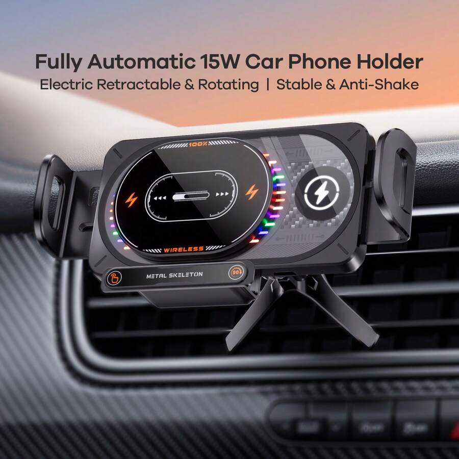 REMAX Dudukan Charger Nirkabel Mobil, Pengisian Cepat 15W dengan Lampu RGB, Rotasi & Ekstensi Sekali Sentuh, Kumparan yang Dapat Dipindahkan untuk Pengisian Presisi, Baterai Isi Ulang Terintegrasi untuk Digunakan Saat Mobil Mati, Kompatibel dengan Ponsel Lipat & Biasa, Charger Tipe-C untuk iPhone & Android, Aksesoris Mobil, Perlengkapan Mobil, Kebutuhan Penting Mobil, Perlengkapan Mobil, Kebutuhan Penting Mobil, Gadget Kendaraan