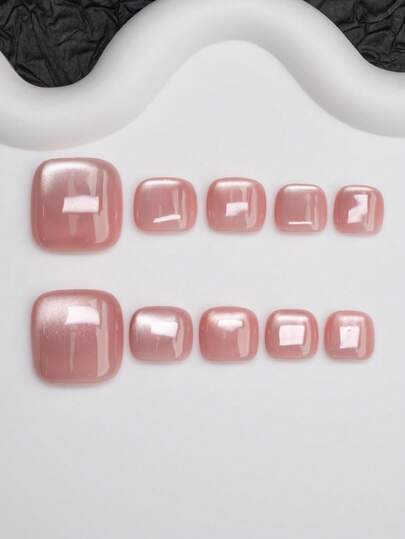 14pcs/Set Handmade Y2K Chic Cat Eye Solid Color Nail Stickers, Shiny Nail Art Decals For Women And Girls, Suitable For Party, Dance, Daily Wear, Includes Tools, Can Be Gift For Ladies (4 Spare Nails Included)