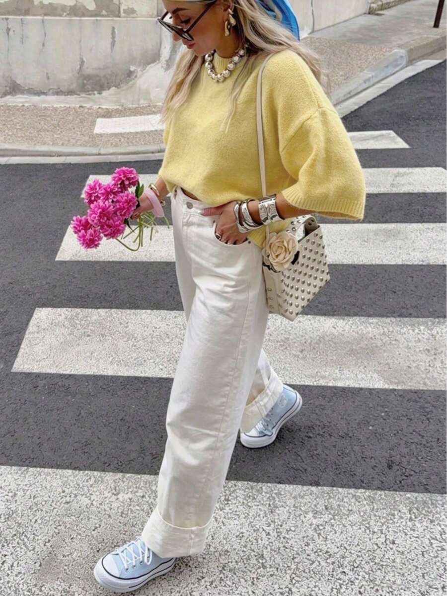 Women's Solid Color Ribbed Casual Top Summer - Yellow - View 1