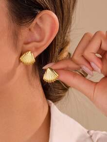 6/18pcs Fashionable New Starfish, Seashell, Smooth Water Drop & Dimpled C-Shape Gold Earrings & Studs Set, Suitable For Summer Travel & Vacation - Gold - View 5