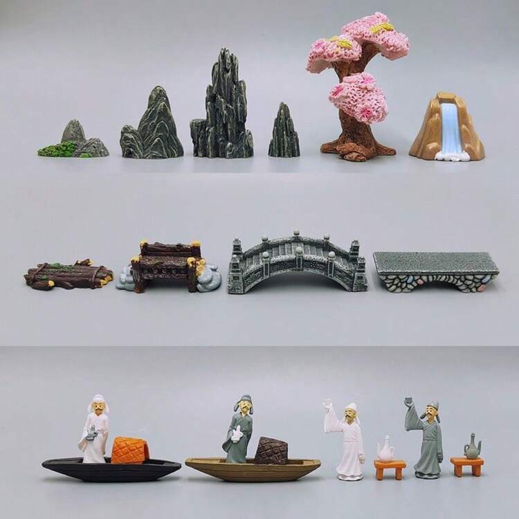 Nuevo ornamento pequeño de estilo chino con pabellón, puente y rocalla para simulación de micropaísaje, decoración de bonsái de jardín, accesorio de paisajismo para acuario - Acuario feliz - Añade 5