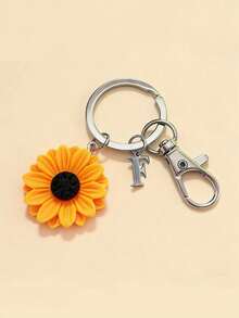 1pc Sunflower Initial Keychain, Personalized Sunflower Charm Keyring, Sunflower Gift, Gardening Gift, Nature, Sunflower Pendant Accessory, Daisy Flower Gift - Yellow - View 24