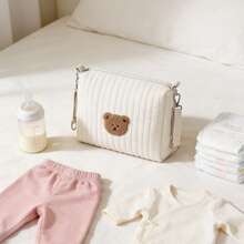 1pc Quilted Baby Stroller Hanging Bag, Diaper And Bottle Storage Bag, Convenient Carry-On Mother & Baby Organizer - Bear - View 11