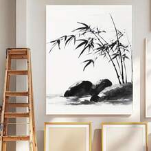 Cuadro 2D Plano, Moderno y Minimalista de Pintura China a Tinta en Blanco y Negro - Estilo de Caligrafía Asiática Tradicional Negro y Rocas, Marco de Madera Envuelto, Paleta Neutra para Sala de Estar, Dormitorio, Decoración de Oficina en Casa - Elegante Póster Listo para Colgar, Decoración de Pared para Sala de Estar, Arte de Pared Grande con Marco, Decoración y Accesorios para Sala de Estar, Decoración de Arte de Pared para Sala de Estar, Cuadro para Pared de Sala de Estar, Arte de Pared con - Enmarcado - Ver 5