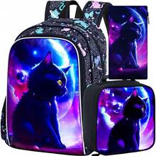 3PCS Cat Backpack For Girls, 16" Kids Reflective Backpacks For Elementary Preschool, Girl Bookbag With Lunch Box - 16UV Backpack - View 2