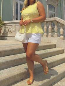 Blusa de punto sin mangas con cuello en V para mujer - Amarillo - Ver 4