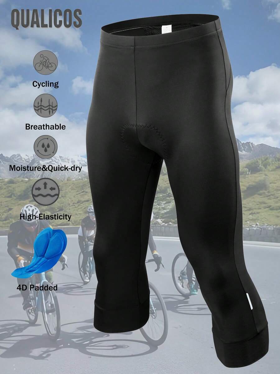 1pc Men's Outdoor Cycling Shorts, 4D Soft Breathable Silicone Padded, Rear Pocket, Outdoor Sports 7-Inch Shorts, Spring/Summer - Black - View 1