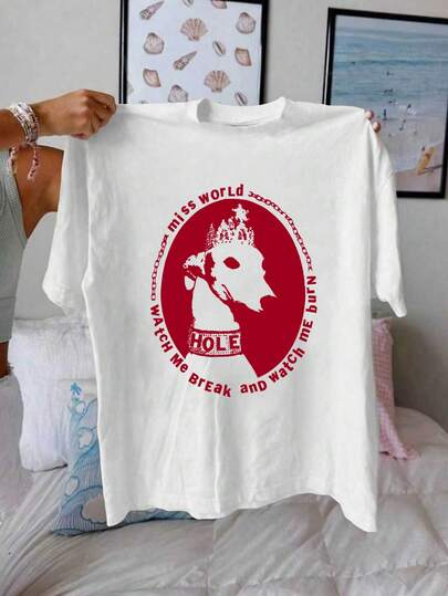 Áo thun nữ cỡ lớn in họa tiết mùa hè, kiểu dáng đơn giản, rộng rãi, thoải mái, cổ tròn, tay ngắn, thời trang.