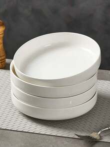 Bộ đồ ăn bằng gốm sứ cao cấp 1/2 món - Bộ bát và đĩa salad màu trắng, thiết kế bát sâu 20cm, chịu nhiệt đến 260°C, xếp chồng gọn gàng, màu trắng, lý tưởng cho các bữa tiệc ngày lễ và bữa tối gia đình, bộ đồ ăn ngày lễ | bộ đồ ăn hiện đại | gốm sứ bền - trắng - Xem 10
