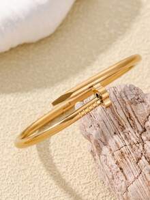 4pcs 18K Gold Plated Luxury Stainless Steel Four-Leaf Clover Fully Paved Crystal Bracelet Set, Suitable For Women's Birthday, Party, Wedding, And Special Occasions - Style 4 - View 4