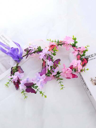 1pc Butterfly Flower Wreath Bohemian Floral Headpiece, Wedding Bride Bridesmaid Hair Accessory