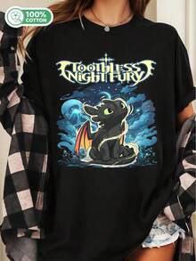 Vintage Toothless Night Fury Shirt,  Graphic Tee - 黑色 - 查看 6