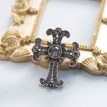 1枚优雅经典土耳其风格十字架胸针，灰色水晶镶嵌，女士领巾别针，宗教饰品 - 女士胸針 - 查看 7