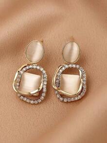 Rhinestone Decor Drop Earrings - Yellow Gold - View 1