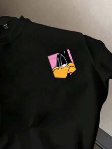 X Manfinity Men's Short Sleeve Knit T-Shirt With Round Neck And Cartoon Print In Black - Black - View 2