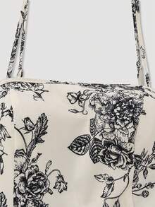 Conjunto de Vestido e Jaqueta Chiffon com Estampa de Rosa Elegante Feminino, Conjunto Gracioso para Praia, Encontro, Dia dos Namorados, Uso Casual Diário, Verão e Primavera Preto - Preto - Visão 9