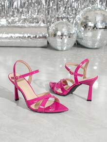 New Women's Pointed Toe High Heel Sandals, Classic Minimalist Criss-Cross Strap Design, Suitable For Commuting, Party, Shopping, Dancing And Other Occasions, Elegant And Fashionable Versatile Women's Sandals, White High Heels, Red High Heels - Hot Pink - View 7