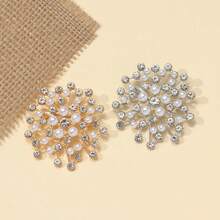 New Pearl & Rhinestone Snowflake Brooch, Luxury Elegant Brooch Pin For Women - Gold - View 4