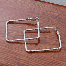 925纯银镀层50毫米方形耳环，女士派对订婚婚礼时尚魅力首饰，情人节礼物 - 銀色 - 查看 3