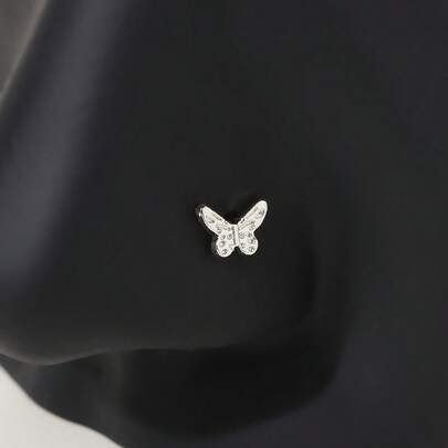 1个可爱蝴蝶结L型鼻钉 - 闪亮锆石18K镀金20G鼻环，精致L型弯鼻穿刺饰品，低过敏性，日常佩戴舒适