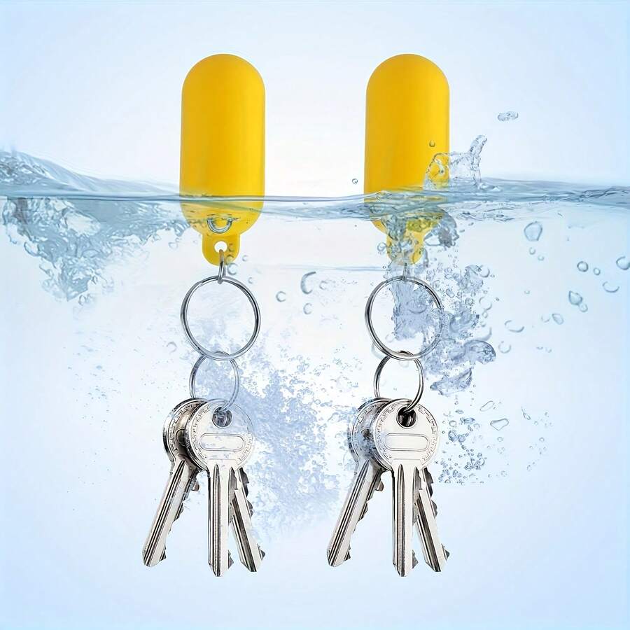 Bộ 2 móc khóa nổi, kiểu phao vàng, chống thấm nước, thích hợp cho bãi biển và đi thuyền, thiết kế nguyên khối nhẹ và bền, lực nổi mạnh, nhanh chóng nổi lên khi gặp nước để tránh bị mất chìa khóa và các vật dụng nhỏ, có thể treo trên ba lô hoặc thắt lưng.