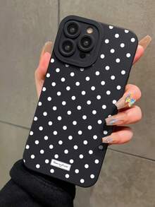 1pc Polka Dot Print Fine Hole Straight Edge Painted Anti-Fall Phone Case Compatible With IPhone 17, Compatible With Galaxy, Compatible With Xiaomi, Compatible With Redmi 10/9/Note9/12c/Note11pro/Note8Pro/9C/9a/Anti-Fall Phone Protective Case - Black and White - View 2