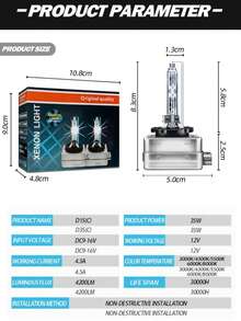 1 Conjunto de Lâmpadas de Farol D1 D2 D3 D4 D1R D2R D3R D4R 4300K 6000K 8000K D1S D2S D3S D4S Lâmpadas de Farol Xenon HID CBI Lâmpadas de Farol Xenon HID - 6000K - Visão 11