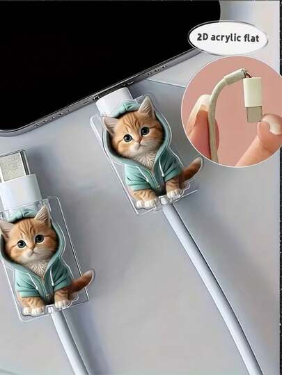 3 piezas de funda protectora de cable de carga de acrílico con forma de gato, adecuada para evitar la rotura del cable y proteger los cables de carga.