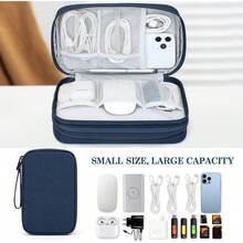 Travel Organizer Pouch Electronic Accessories Carry Portable Waterproof Double Layers All-In-One Storage Bag Cord, Phone, Earphone - 藍色 - 查看 5
