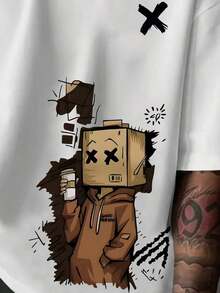 Compatible With The Manfinity Dauomo Men's Cartoon Print Crew Neck Short Sleeve T-Shirt, For Summer. - White - View 3