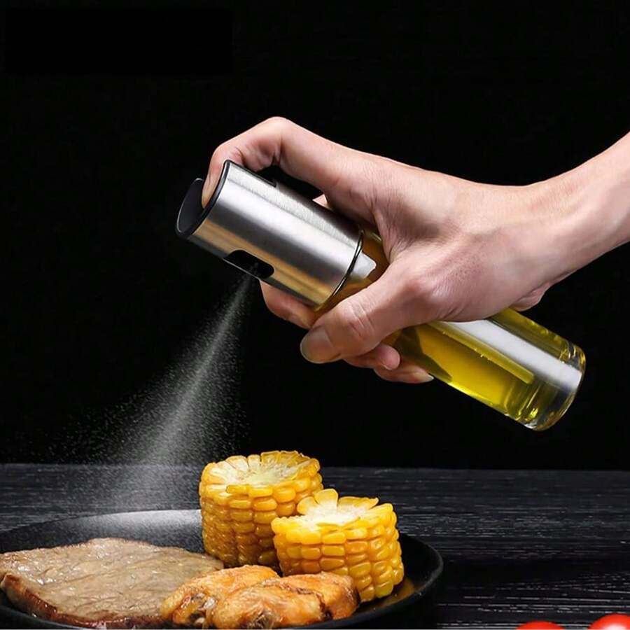 1 chai xịt thủy tinh bằng thép không gỉ 304, dung tích 100ml/7*1.6in, chống rò rỉ, có thể nạp lại, phun sương mịn, kiểu dáng nhà bếp tối giản hiện đại, hình trụ trong suốt màu bạc, kèm phễu, thích hợp cho nấu ăn, nướng bánh, nồi chiên không dầu, nướng thịt, làm salad. - Xem 1