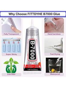 Keo dán pha lê trong suốt B-7000, 15ml/25ml/50ml/110ml, thích hợp cho giày dép, mũ nón tự làm; Keo dán hạt cườm B7000, keo thủ công độ nhớ cao, thích hợp cho đính đá, trang sức, đá quý, nghệ thuật kim loại, thủy tinh, pha lê, v.v. - Nhiều màu - Xem 2