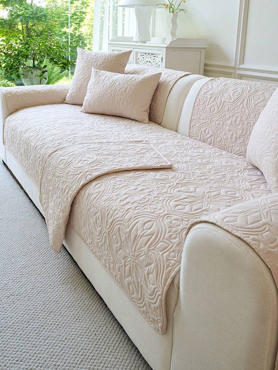 1pc Ultrasonic All-Season Sofa Cushion, 100% Polyester - , Skin-Friendly, Breathable, Pet-Friendly Protective Cover, Suitable For All Seasons, Solid Color Elegant Minimalist & Bohemian Elements - Suitable For Bedroom, Living Room Decor, Machine Washable Non-Slip Sofa Cover