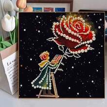 New 20*20 Wooden Frame Diamond Painting Kits, Includes Pearl Painting, Rose Flower, Starry Sky, Moon, Angel Wings, Blue Rose Patterns, Tools, Suitable For Pinterest, Crystal, Adult Handcraft, Embroidery, Mother's Day, Christmas Gifts (The Picture Shows The Finished Product, You Need To Make It Yourself After Purchase). Birthday Gift, Back To School Gift - Multicolor - View 10