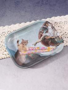 1pc Ancient Greek Orange Cat Pattern Rolling Tray, Excellent Smoking Accessory, Ideal Holiday Gift - Print - View 1