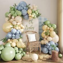 117pcs Sage Green Dusty Blue Yellow Pastel Balloon Arch Kit, Yellow Green Dusty Blue Sand White Balloons For Babyshower Wedding Bridal Birthday Gender Reveal Party Decorations - View 1