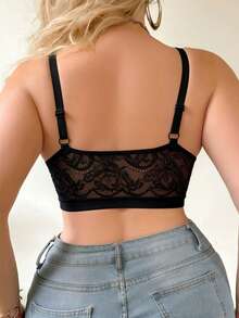 Bra Renda Hitam Ukuran Besar untuk Wanita, Bra Tanpa Kawat yang Nyaman dan Serbaguna untuk Payudara Besar, Bra Kamisol Renda Seksi Tanpa Bantalan - Hitam - View 3