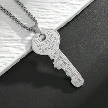 1 pieza Collar con colgante de llave de la suerte, con letra grabada, de uso diario elegante y versátil para hombres - Multicolor - Ver 3