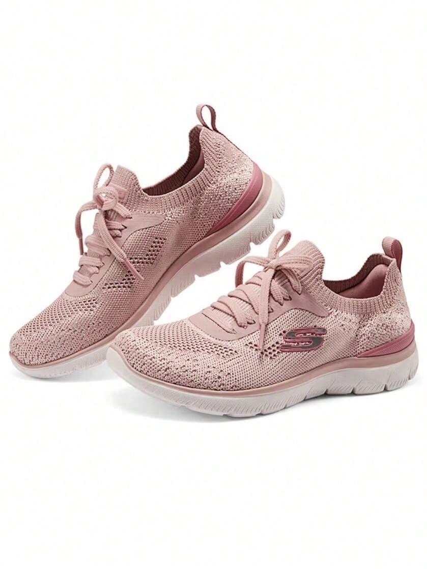 Skechers 女士网眼透气步行鞋,舒适防滑低帮休闲运动鞋 - 玫瑰紅 - 查看 1