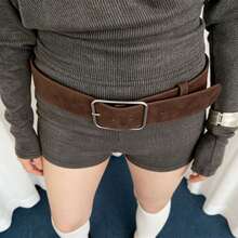 1pc Vintage Brown Wide Belt For Women, Metal Buckle Decor Waist Strap, 2026 New Versatile Slimming Accessory. Exquisite Leather Material, Paired With A Simple Silver-Tone Large Buckle, Exuding A High-End Feel. The Wide Design Precisely Cinches The Waistline, Optimizing Body Proportions And Creating A Golden Ratio Silhouette. Suitable For Pairing With Sweaters, Dresses, Jeans, And Trousers, Suitable For Commuting, Dating, And Going Out. - Coffee - View 3