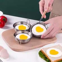 Khuôn làm trứng 3 trong 1 bằng thép không gỉ 304 hình trái tim, có thể tái sử dụng, dùng cho bữa sáng, chiên hoặc luộc. - Bạc - Xem 11